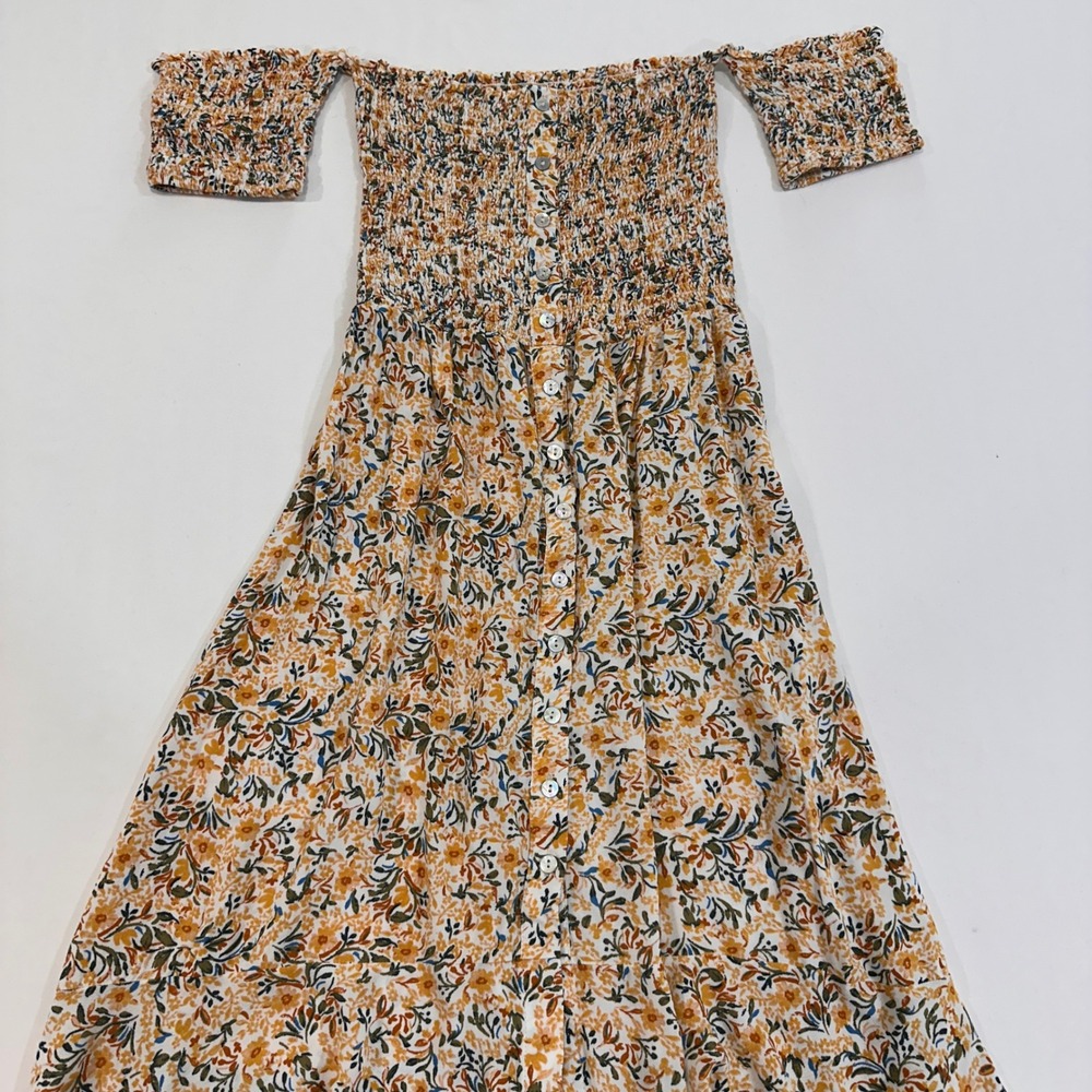 Altar'd State Olivia Floral Dress Womens Medium Yellow Smocked | Cottagecore